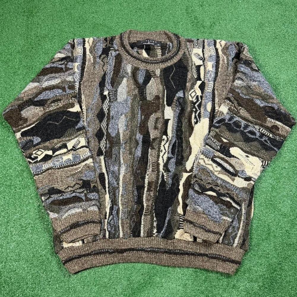 Vintage Protege Collection 3D Knit Sweater Mens XL Colorblock Striped Coogi 90s